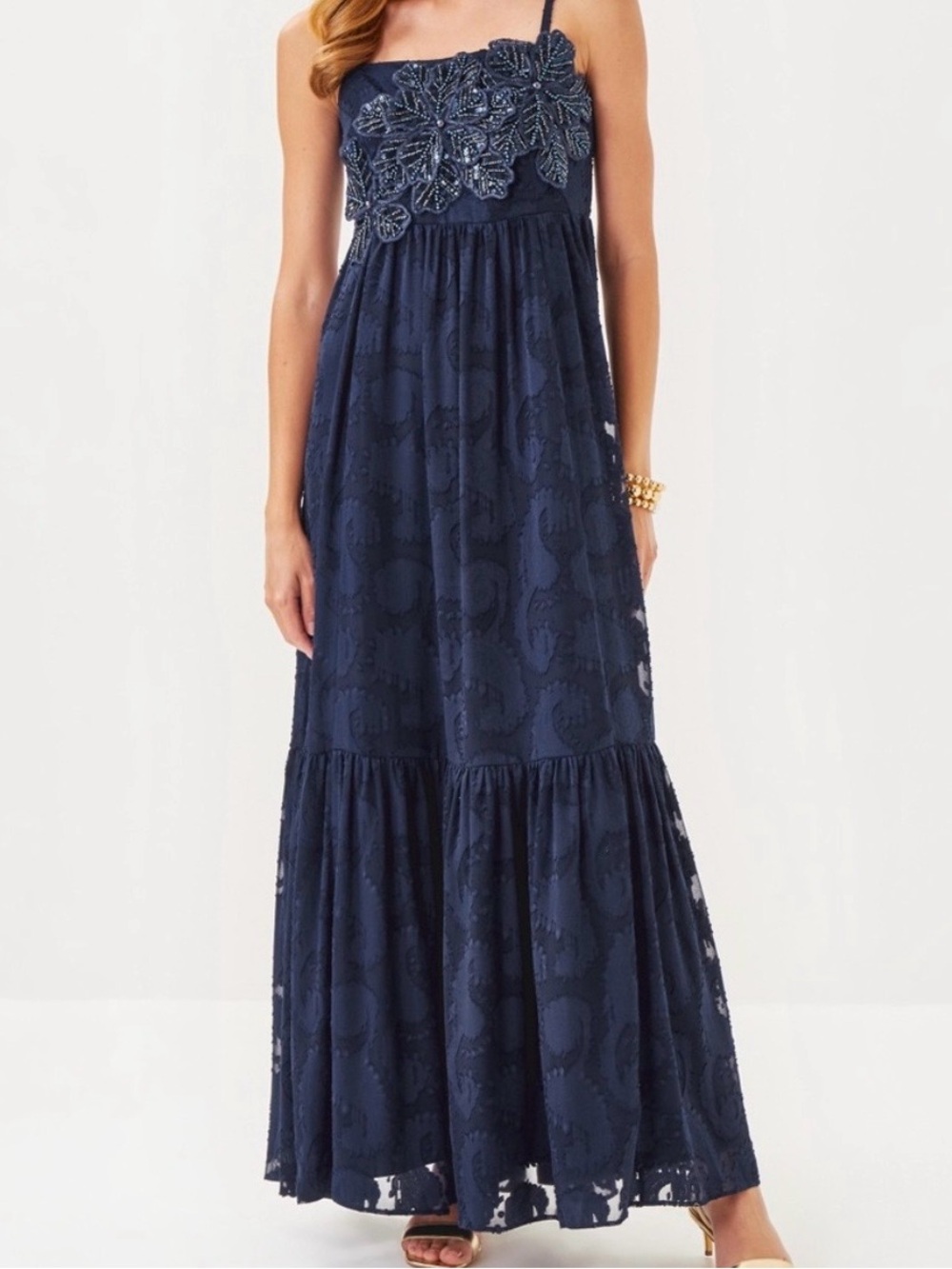 Lilly Pulitzer Mollylynn Beaded Clip Maxi Dress - Navy - size 16